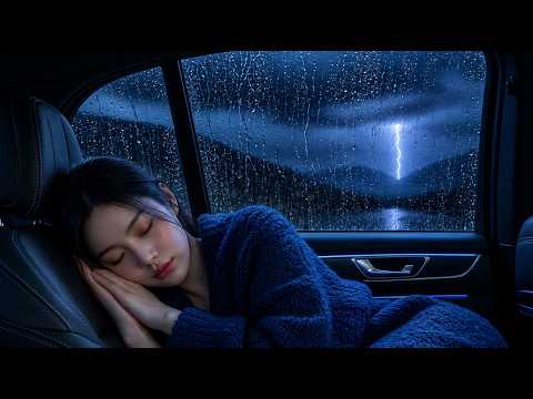 Heavy Rain Sounds with Thunderstorm at Midnight | Relax in a Cozy Car, Fall Asleep and Ease Insomnia
