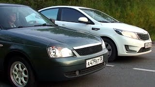 KIA Rio 1,4 vs Приора 1,6(Любительский дрэг. Обгонит ли KIA Rio 1,4МТ Ладу Приору 1,6МТ? Продолжение тут: https://www.youtube.com/watch?v=mN1C0EdUBIU., 2015-10-04T10:15:01.000Z)