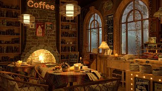 Rainy Night at 4K Cozy Coffee Shop ☕ Piano Jazz Music for Relaxing, Studying and Working