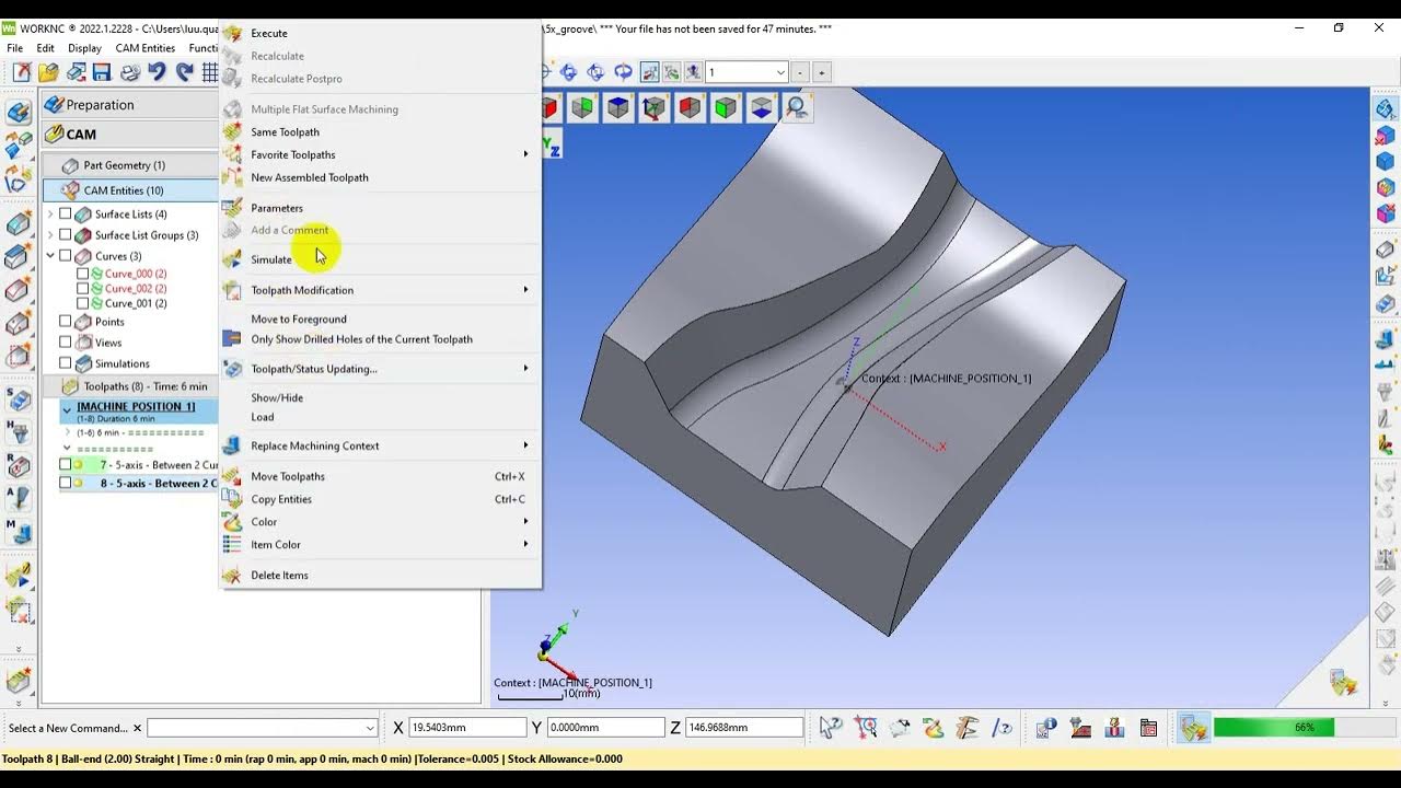 Worknc 5 axis between 2 curves toolpath tiếng việt YouTube