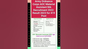 Army Ordnance Corps AOC Material Assistant MA Recruitment 2022 Result 2023for 419 Post