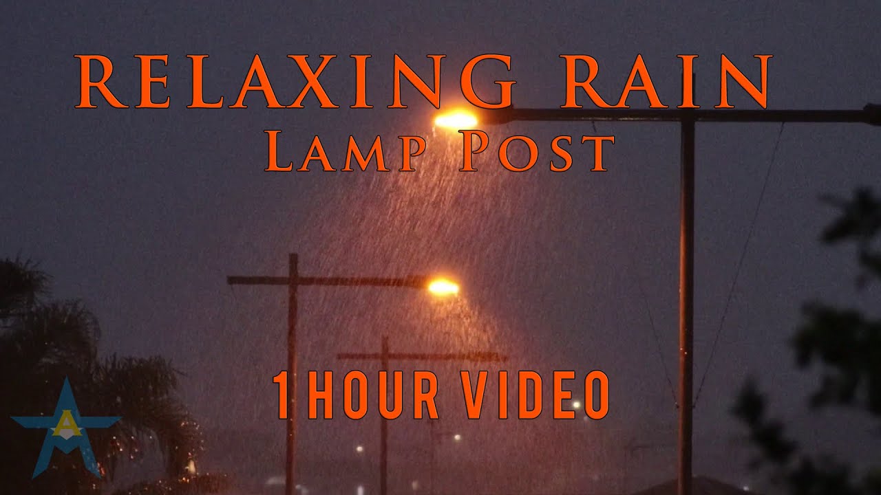 Night Rain Lamp Post View - 1 Hour Video with Soothing Sounds for Relaxation and Sleep