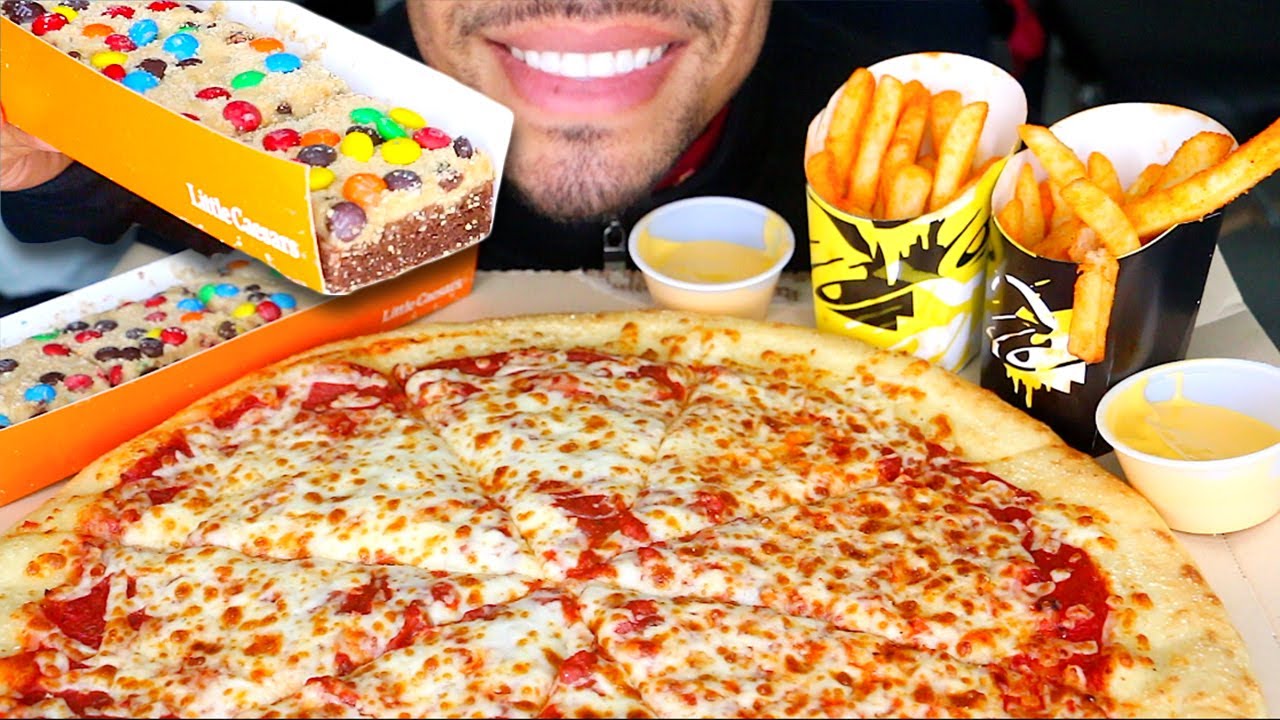 ASMR CHEESE PIZZA NACHO CHEESE FRIES LITTLE CAESARS CANDY COOKIE DOUGH BROWNIE EATING MOUTH SOUNDS