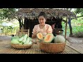 Harvest green melon and harvest vegetable around home for cooking / Healthy food cooking