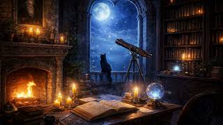 1 Hour Wizard Tower Study 🔭✨ | Cozy Fireplace & Fantasy Night Ambience