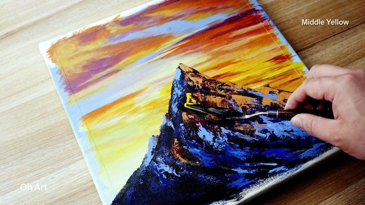 Daily Challenge #25 / Acrylic Painting / How to Draw Mountain with Palette Knife Easy