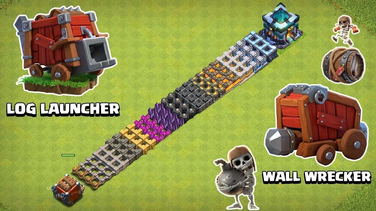 WALL WRECKER VS LOG LAUNCHER  VS EVERY LEVEL WALL |CLASH OF CLANS