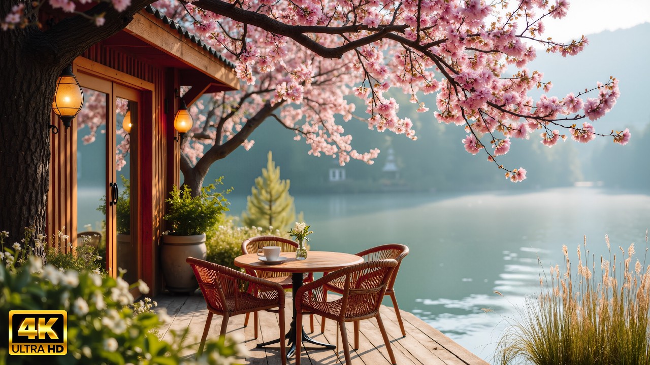 Тихое весеннее кафе у озера 🌼 Спокойная фортепианная музыка и звуки природы для сосредоточения и ра