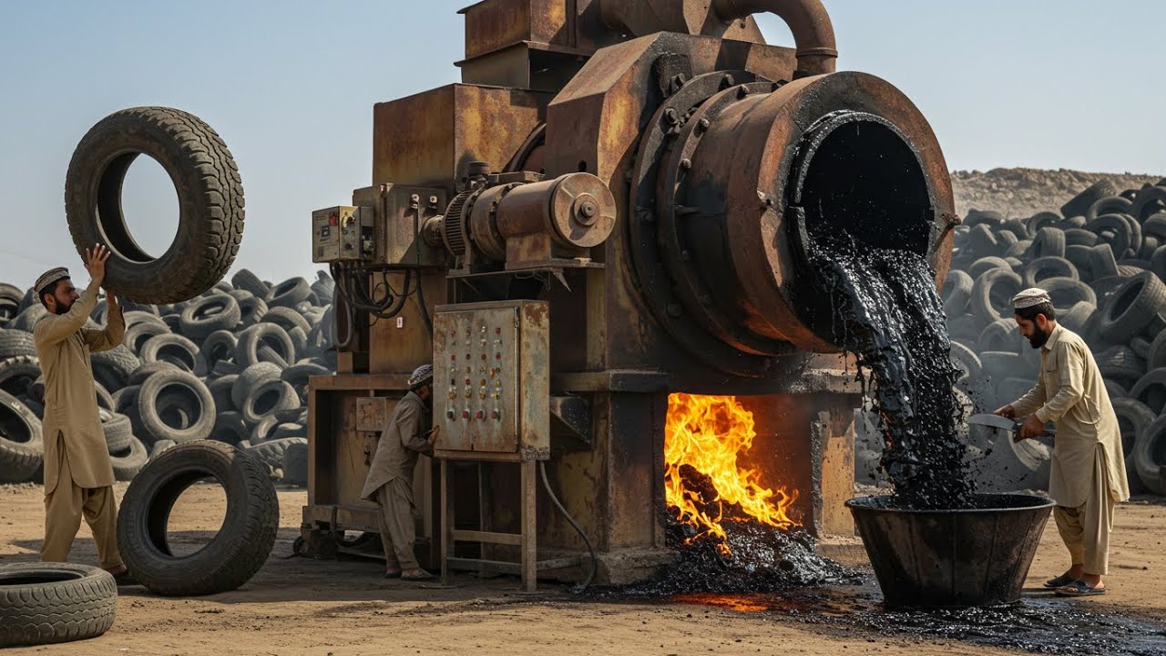 Incredible Recycling Process of Waste Old Tires | Amazing Method of Oil Extraction From Scrap Tires 