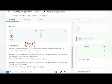 Pending Assignments | ASSIGNMNT | Codechef STARTERS 107 | Full Solution