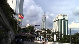 BASE Jumping First? Zip Line landing at the KL Tower