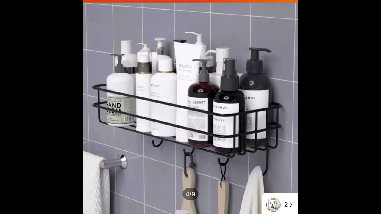 No-drill Bathroom Wall Rack With Hooks (Self Adhesive)