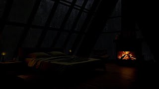Cozy Cabin Ambience with Night Rain 💧 Rain & Fireplace Sounds for Relax, Study & Work 📕 Rain Forest