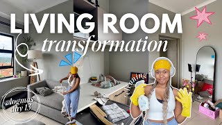 LIVING ROOM TRANSFORMATION 🫧: unpacking, organising, decorating, moving vlog & vlogmas day 13 🎄