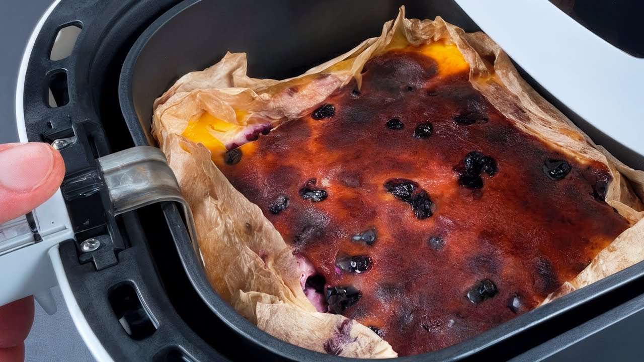 Put Eggs & Yogurt in the Air Fryer and Magic Happens! Air Fryer Blueberry Yogurt Cake! No Sugar!