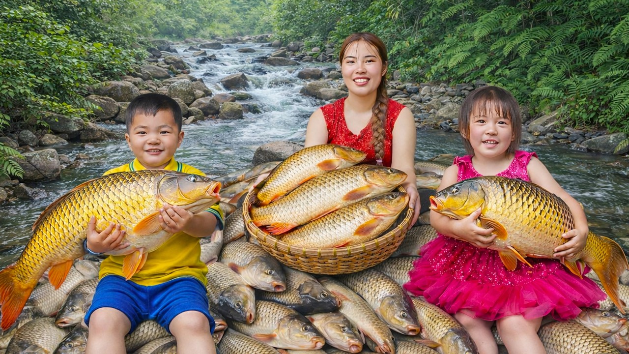 Catching Giant Fish from the Pond to Sell – Cooking Warm Porridge for My Kids