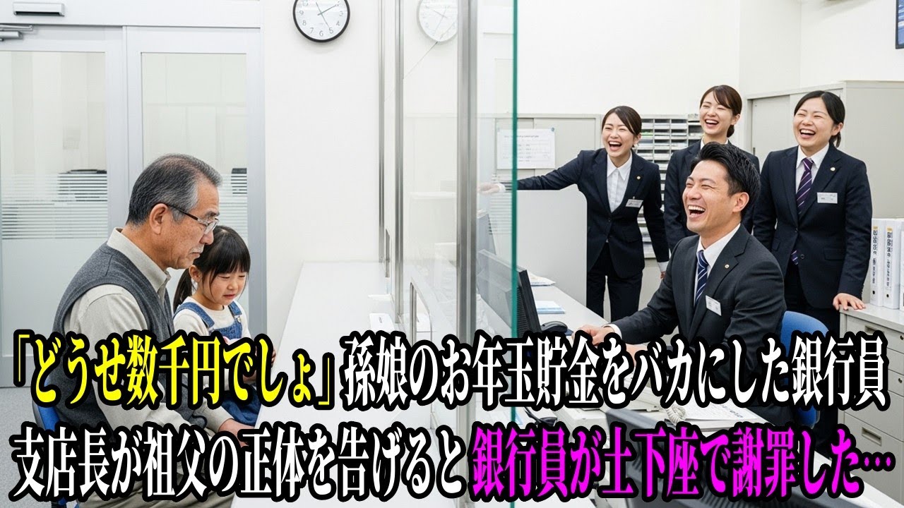 「どうせ数千円でしょ」孫娘のお年玉貯金を嘲笑した銀行員。支店長が顔面蒼白で祖父の正体を告げると銀行員は土下座する事態に…