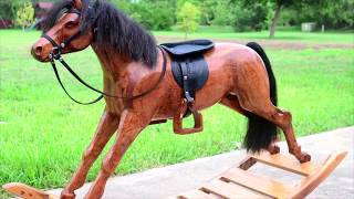 Mesquite logs to lumber for carving wooden rocking horse for Björk as family heirloom. Hand carved with Pfiel chisels.