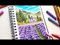 Oil Pastel landscape #38 / How to Paint Lavender Field for Beginners _ Healing Drawing