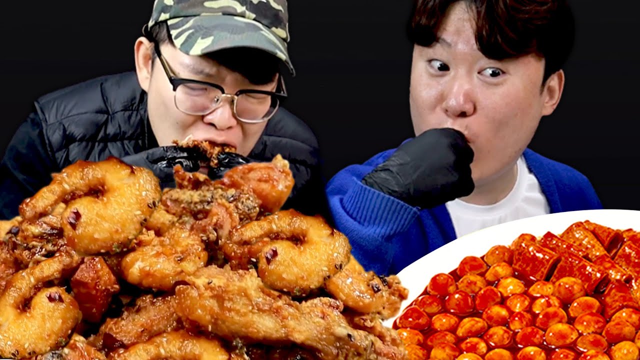 월드컵엔 치킨! 뼈있는 치킨매니아 박살내기 ASMR 먹방 Shrimp chicken& Teokbokkl Mukbang