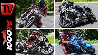 Nakedbike Test 2015  Aprilia Tuono, KTM 1290 Super Duke, BMW S1000R, Suzuki GSXS 1000