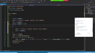 C++ programming , double for loop to calculate the exponent of the input number