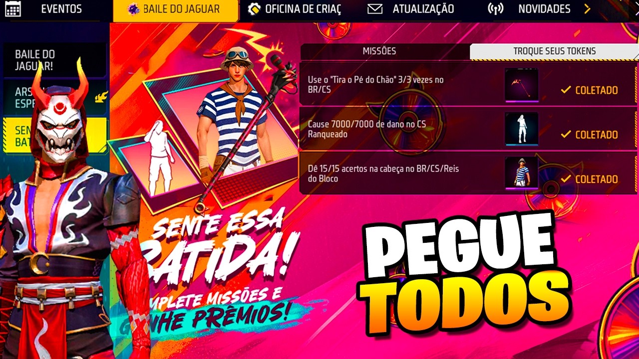 PEGUE O EMOTE, LUA SANGRENTA NA LOJA, EVENTO AVENTUREIRO, CALENDARIO SEMANAL, NOVIDADES FREE FIRE