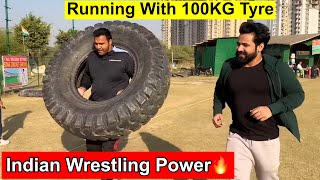 Indian Wrestling Power🔥||Running With 100kg Tyre|| Max Pehelwan Ne Krlia Challenge Accept