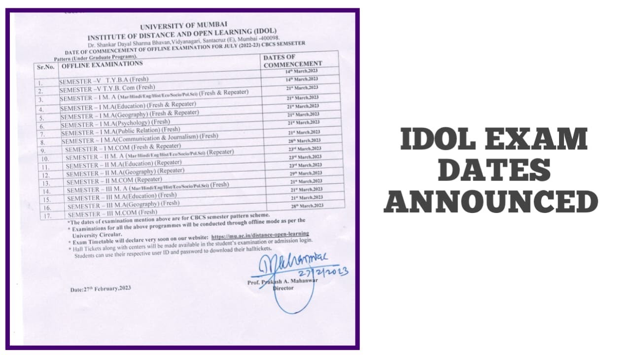 Idol exam time table released tybcom tyba ma mcom exams youtube