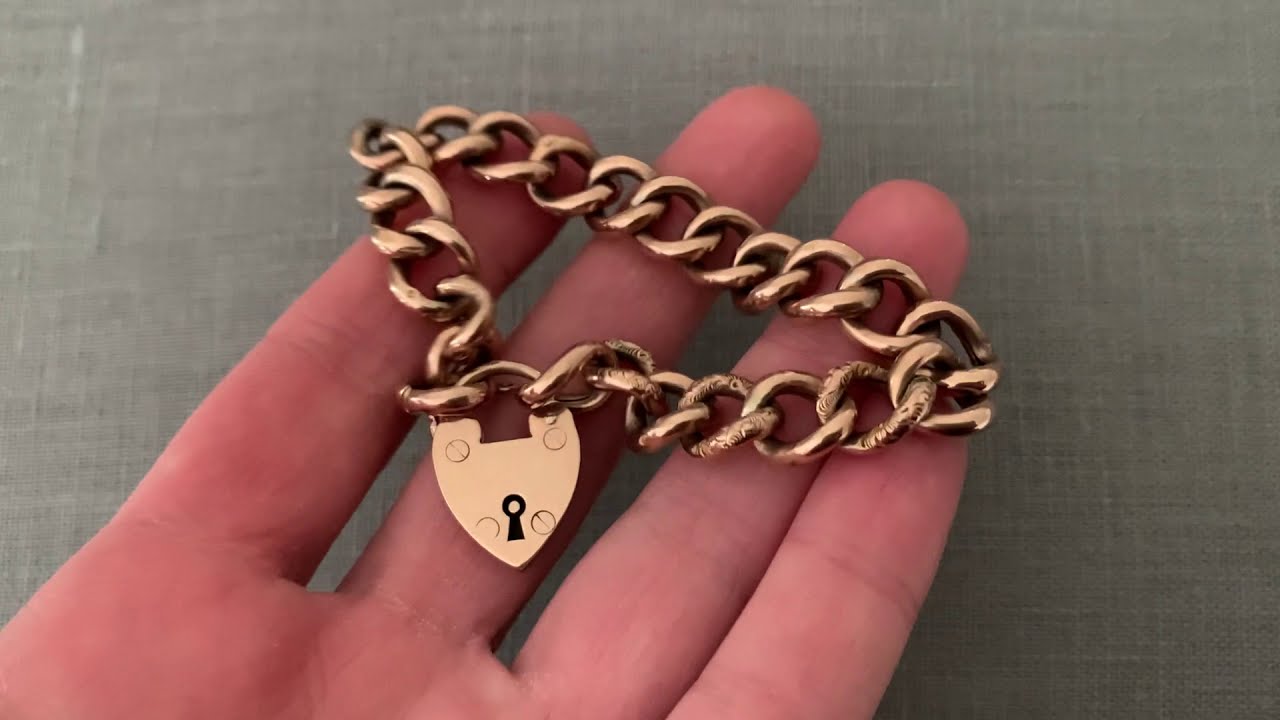 Antique Heart Padlock Rose Gold Puffed Link Bracelet — Turner & Tatler