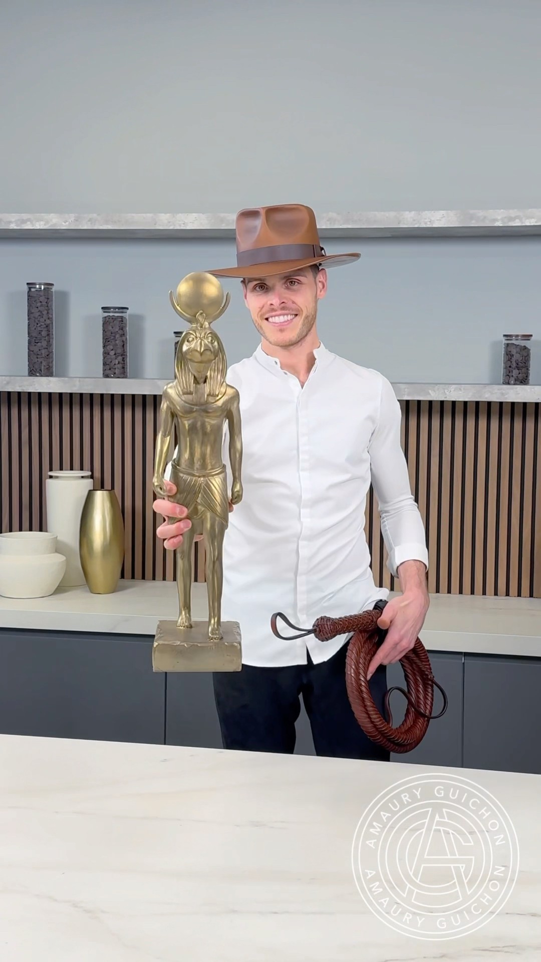 Chocolate Indiana Jones! Guess what happens when I crack the whip!? #amauryguichon #chocolate