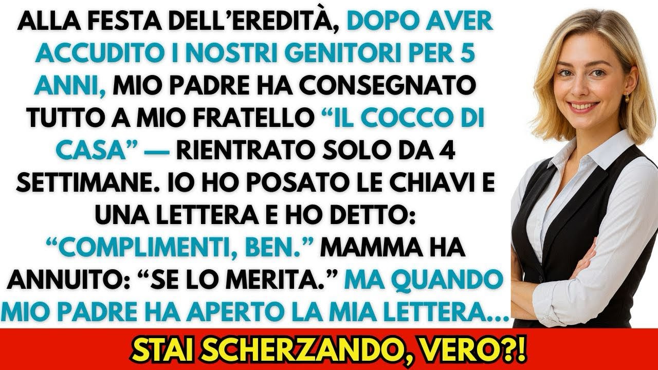 Alla festa dell’eredità, papà diede tutto a mio fratello. Io lasciai le chiavi. Poi…