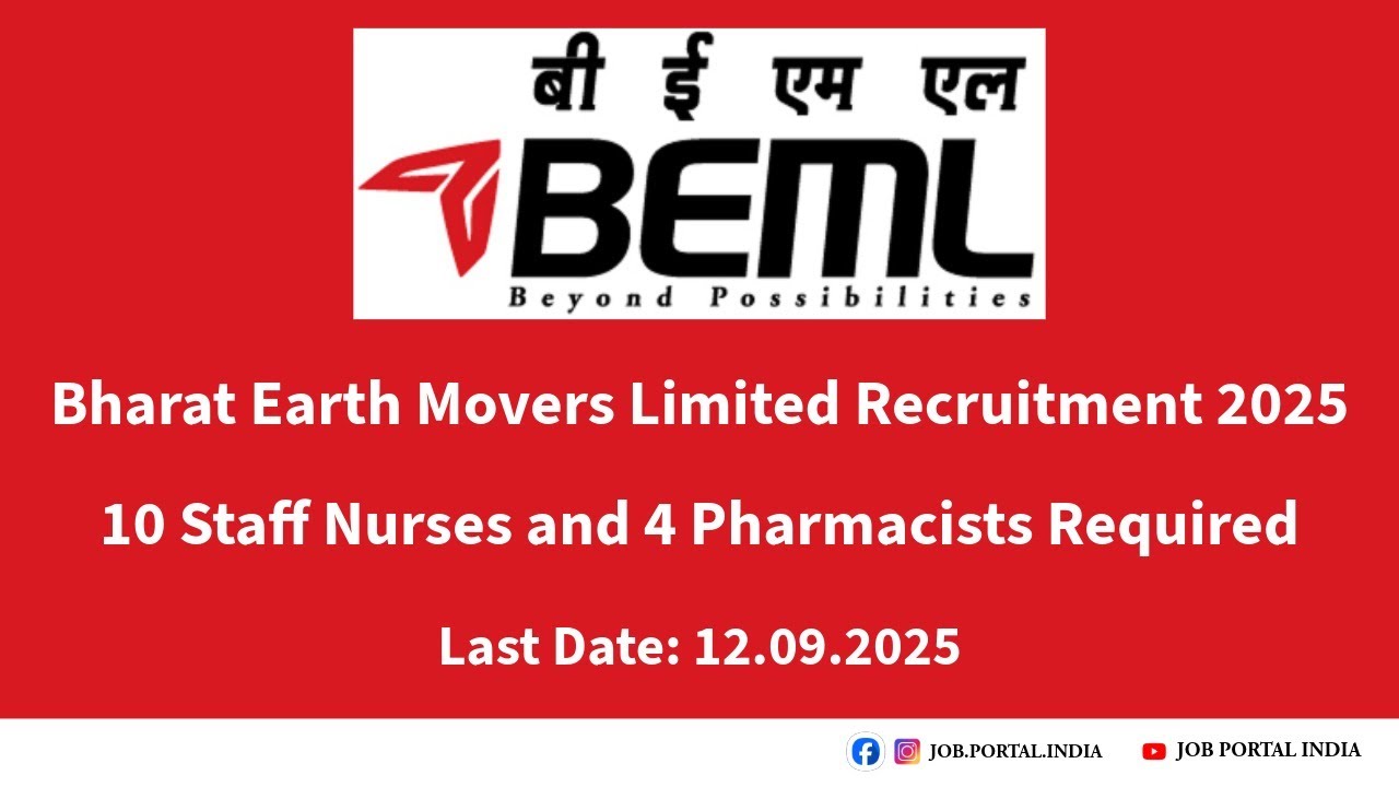BEML Recruitment 2025 | Staff Nurse and Pharmacist Required