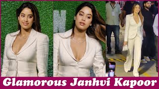 Janhvi Kapoor in Full White and White Pant Suit Heels and Hand Bag For Dad's Movie Maidaan Premiere