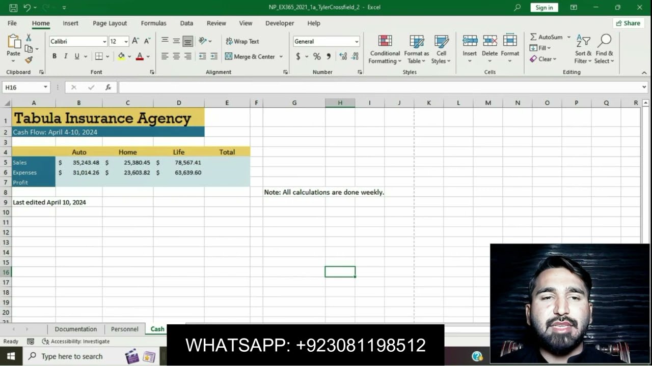 New Perspectives Excel 365/2021 | Module 1: SAM Project 1a Tabula Insurance Agency/ Excel 365/2021