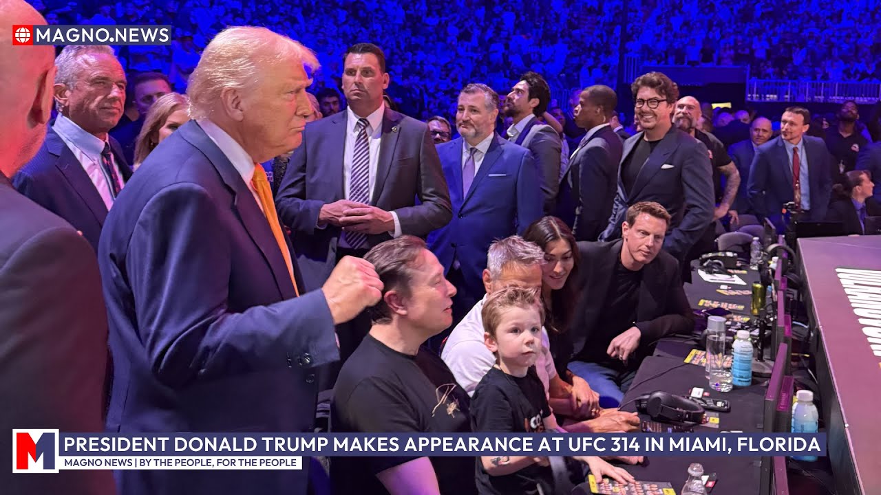 President Trump at UFC 314, joined by Elon Musk, Kash Patel, Ted Cruz ...