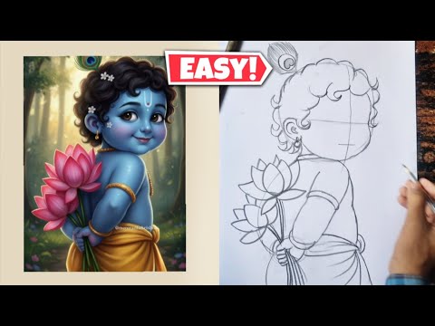 Lord krishna drawing | How to draw Lord Krishna drawing 🙏