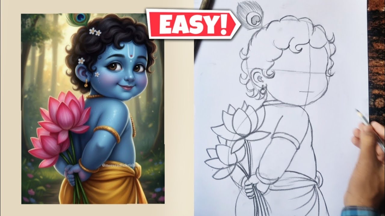 Lord krishna drawing | How to draw Lord Krishna drawing 🙏
