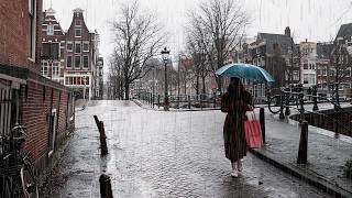 Rainy Walk, Canals of Amsterdam, 4K Relaxing #ASMR