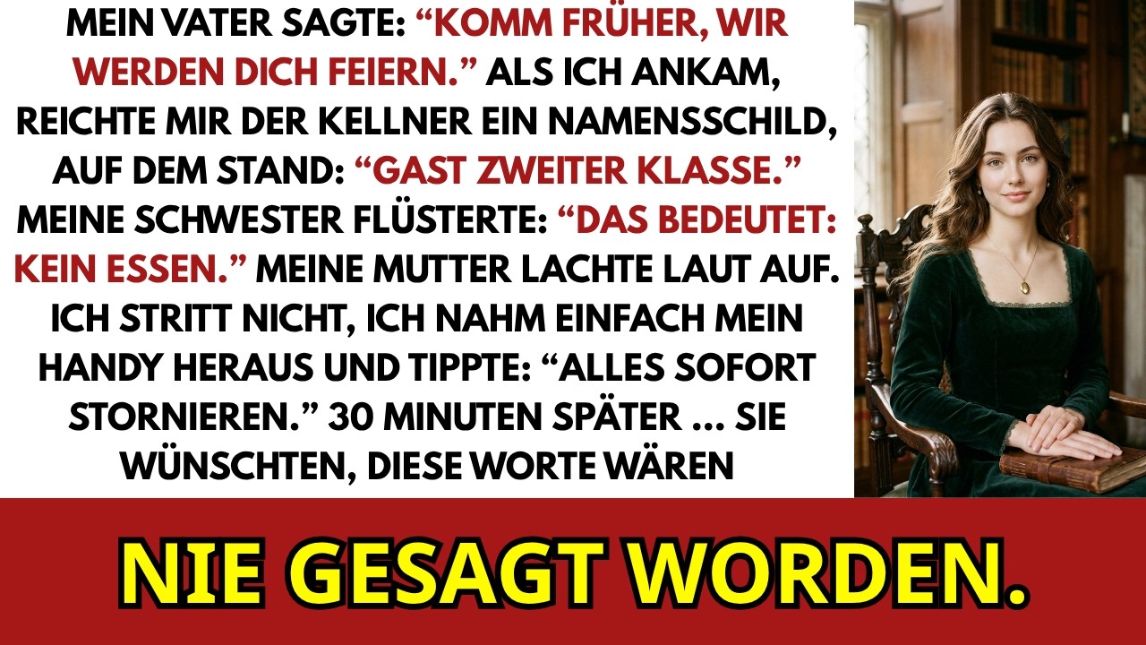 „Kein Essen für dich – nur Getränke“, flüsterte mein Bruder und grinste auf das Namensschild, das mir ein Kellner gereicht hatte. Gast zweiter Klasse. Auf meiner eigenen Feier, die meine Familie...
