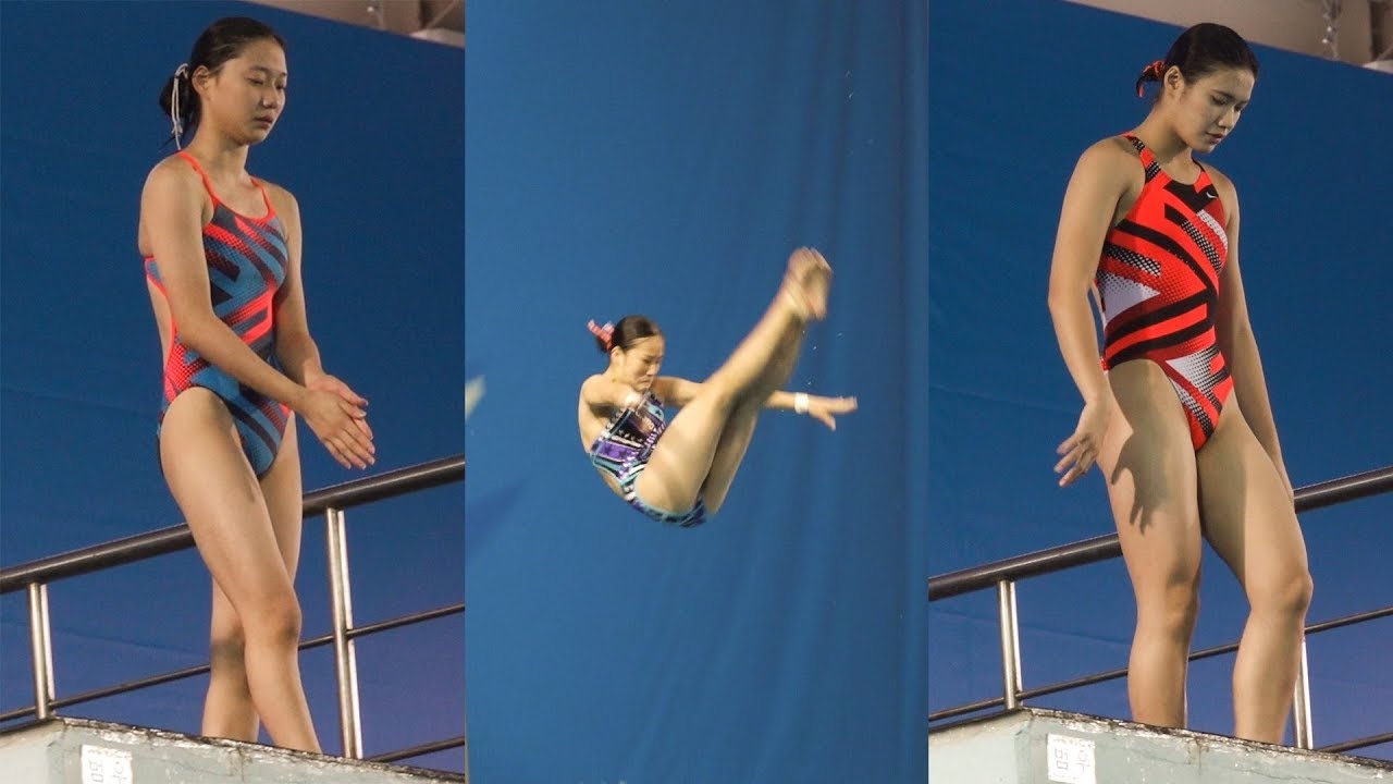 10미터 높이에서 맨몸 낙하하는 여고부 다이빙 선수들