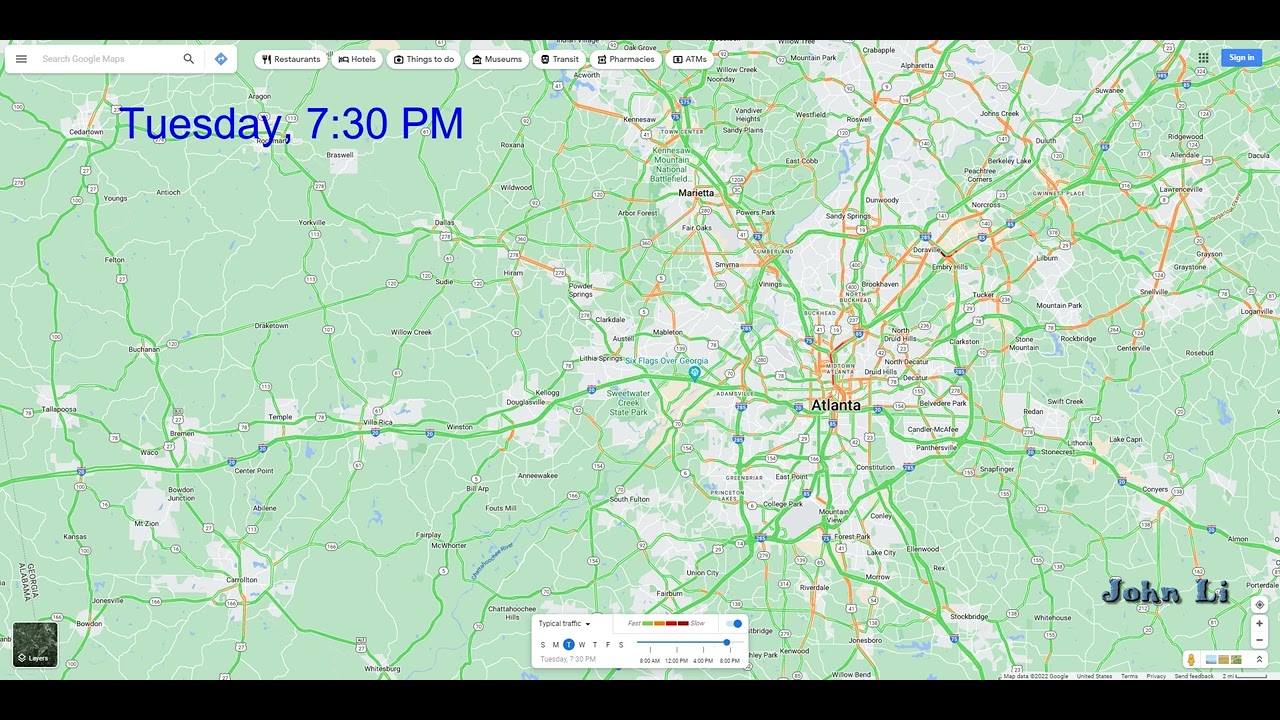 Atlanta metropolitan area typical daily traffic by Google - November 2022
