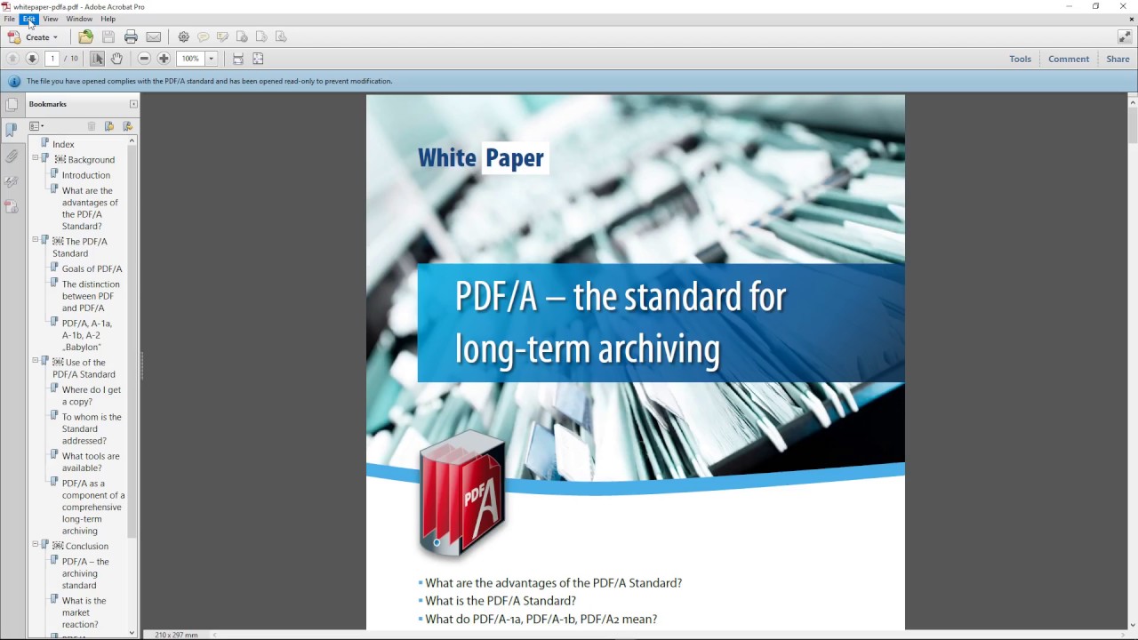 How to edit a PDF/A file using Adobe Acrobat (that will