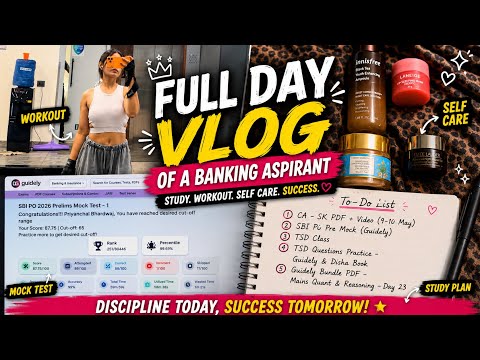 FULL DAY VLOG OF A BANKING ASPIRANT✨| SBI PO Prep, Mock Test, Workout & Self Care #banking #vlog 
