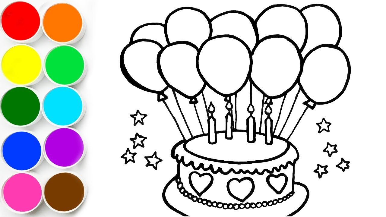 Dibujar y Pintar Torta de Cumpleaños con Globos - Dibujos Para Niños -  Learn Colors / FunKeep Art - thptnganamst.edu.vn