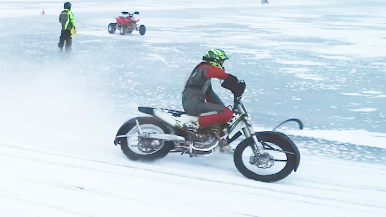 Dirt Bike Racing On A Frozen Lake