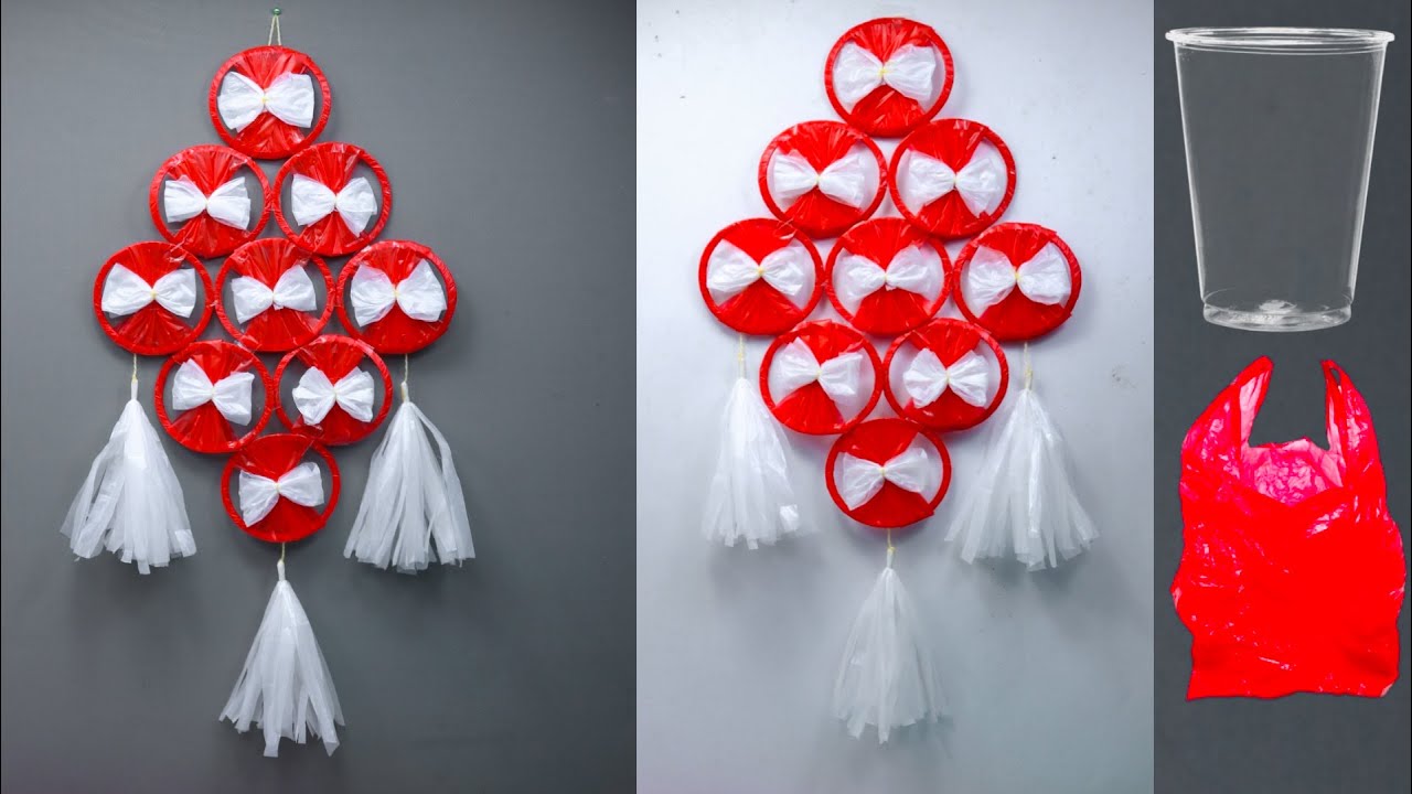 Hiasan 17 Agustus dari gelas plastik bekas dan kresek untuk menghias kelas atau dekorasi