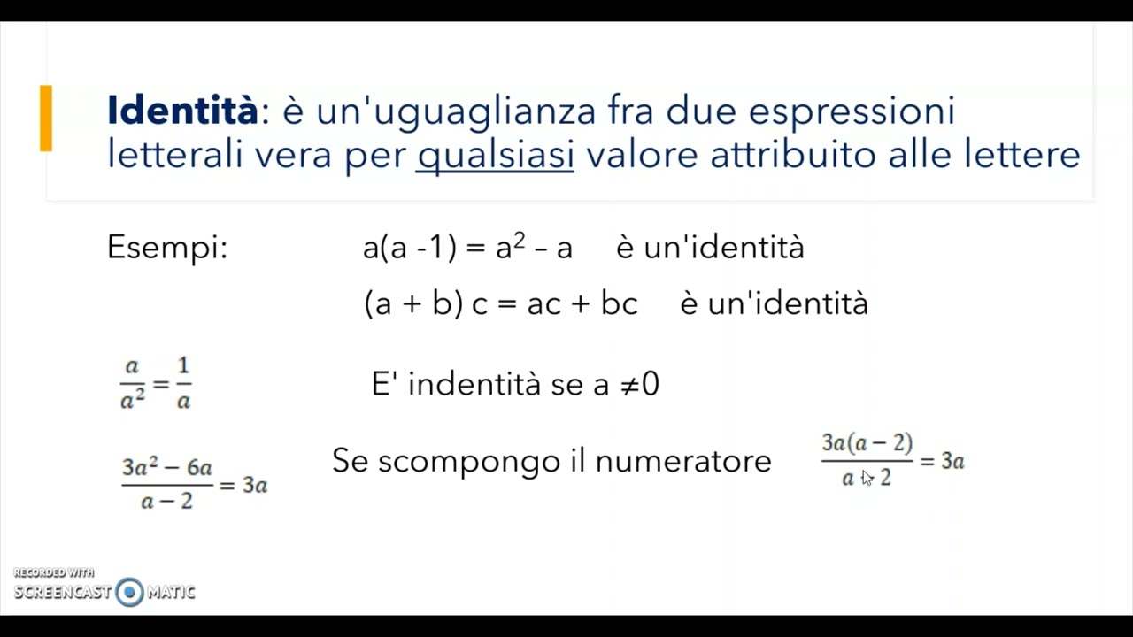 Equazioni lineari 01 - Equazioni e identità