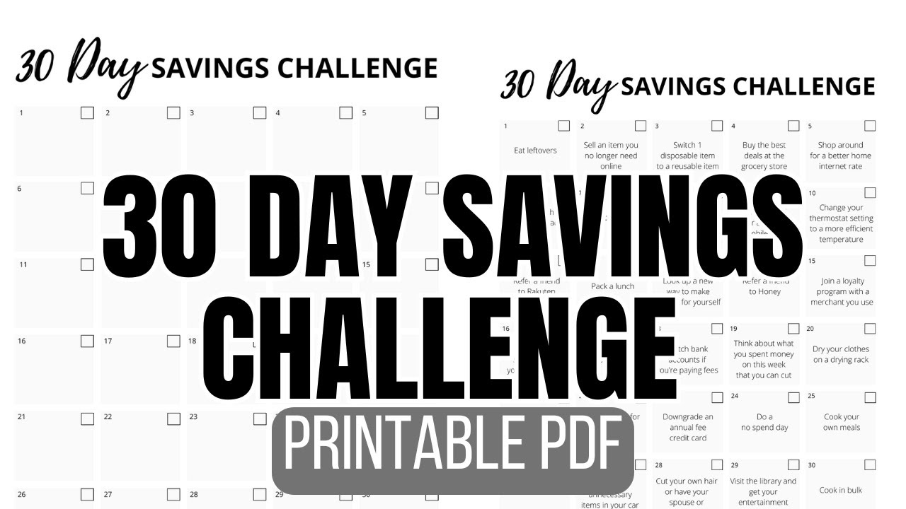 30 Day Savings Challenge Printable (PDF) - YouTube