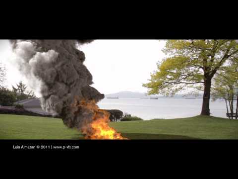Fire at a Kitsilano park, Vancouver. Maya fluids, MentalRay and Nuke